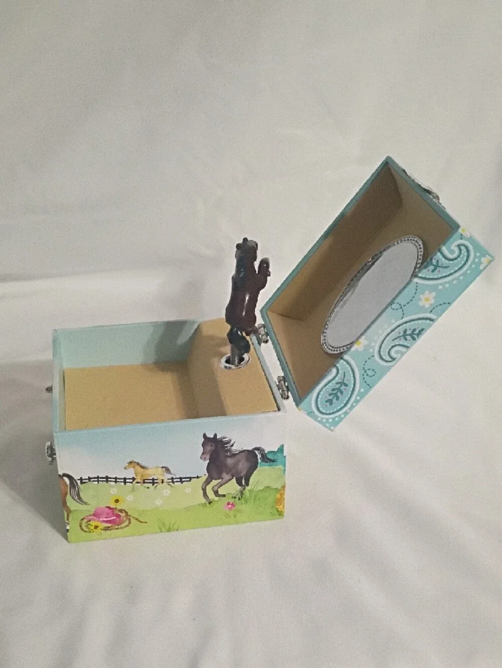 Pastoral Horse Music/Jewelry Box in Aqua and Green